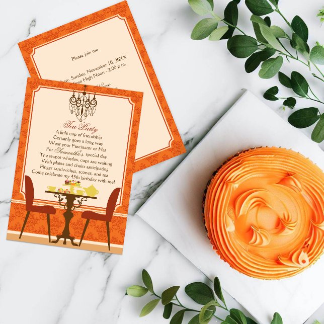 Fall Birthday Tea Party Invitation (Celebrate an autumn birthday party by inviting guests with this elegant fall birthday invitation.)