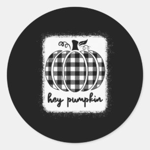 Fall Black And White Plaid Hey Pumpkin 1 Classic Round Sticker