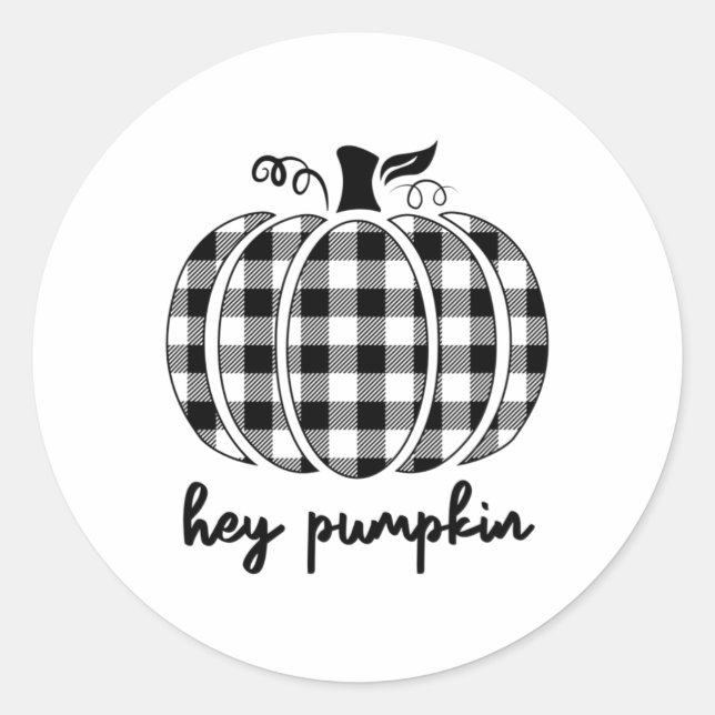 Fall Black And White Plaid Hey Pumpkin  Classic Round Sticker (Front)