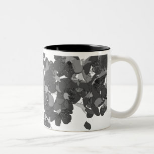 fall black botanical flower sakura Two-Tone coffee mug