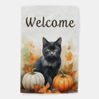 Fall Black Cat Garden Flag