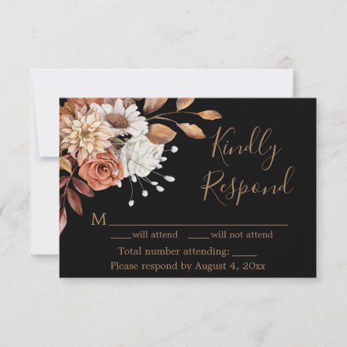 Fall Black Floral Bouquet Birthday Response Card