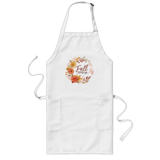 Fall Blessings – Autumn Leaves & Floral Wreath Long Apron (Front)