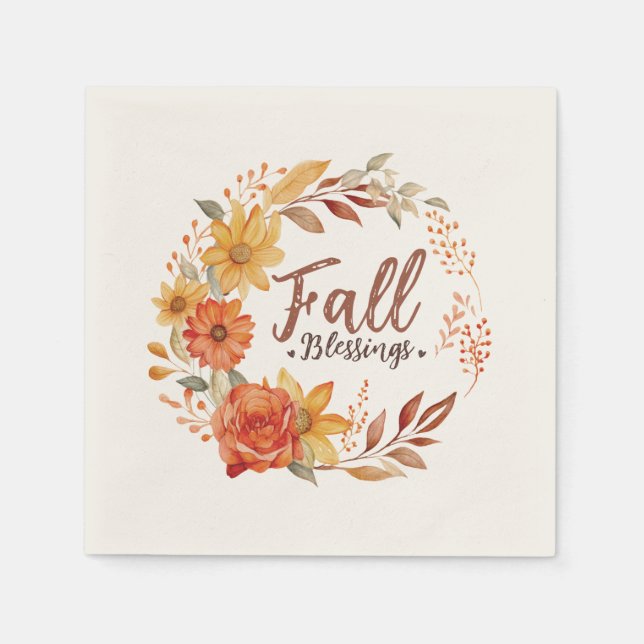 Fall Blessings – Autumn Leaves & Floral Wreath Napkins (Front)