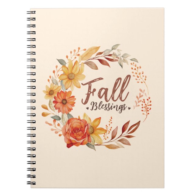 Fall Blessings – Autumn Leaves & Floral Wreath Notebook (Front)
