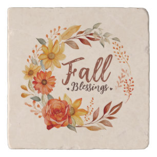 Fall Blessings – Autumn Leaves & Floral Wreath Trivet