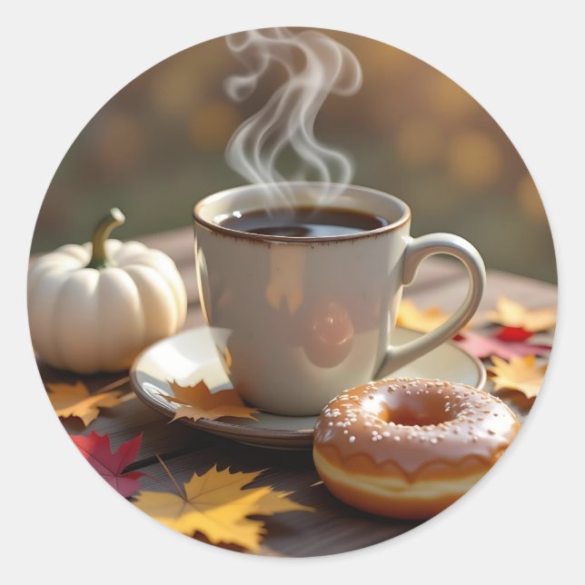 Fall Blessings, Warm Coffee and a Donut Classic Round Sticker (Front)