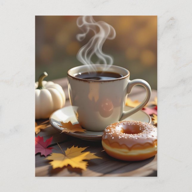 Fall Blessings, Warm Coffee and a Donut Postcard (Front)
