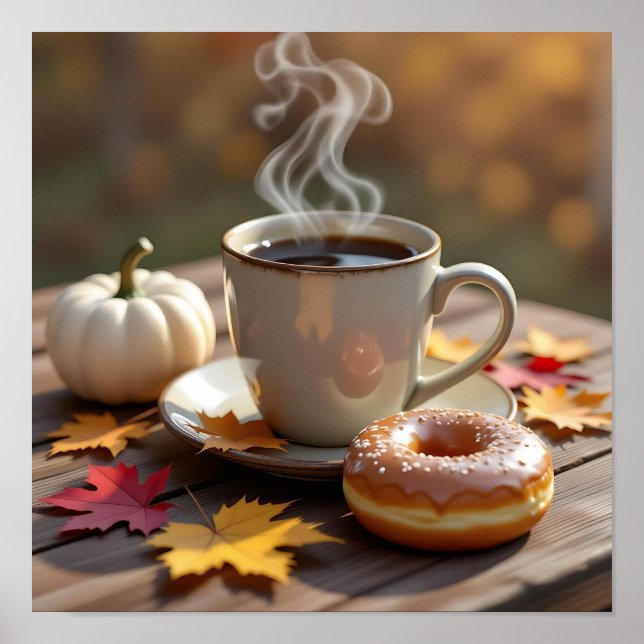 Fall Blessings, Warm Coffee and a Donut Poster (Front)