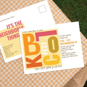 Fall Block Fest Retro Type Neighborhood Event Postcard