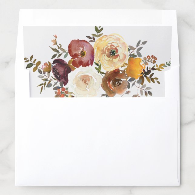 Fall Blooms Envelope Liner Wedding Invitation A200 (In Envelope)