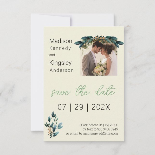 Fall Blue and Gold Floral Save the Date Photo (Front)