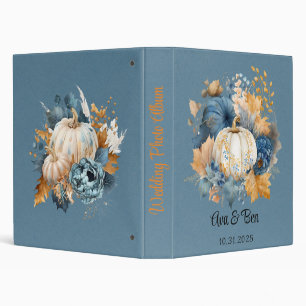 Fall Blue and Orange Pumpkin Peony Wedding 3 Ring Binder