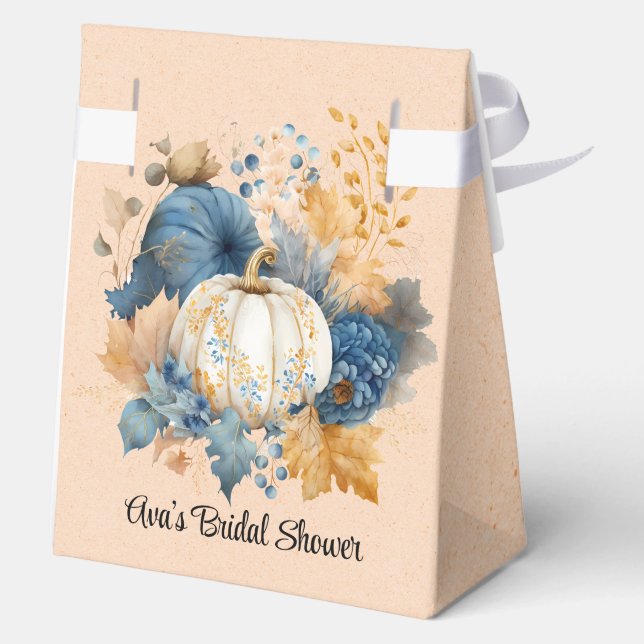 Fall Blue and Orange Pumpkin Peony Wedding Favor Boxes (Back)
