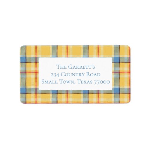 Fall Blue and Yellow Plaid Personalized Address Label