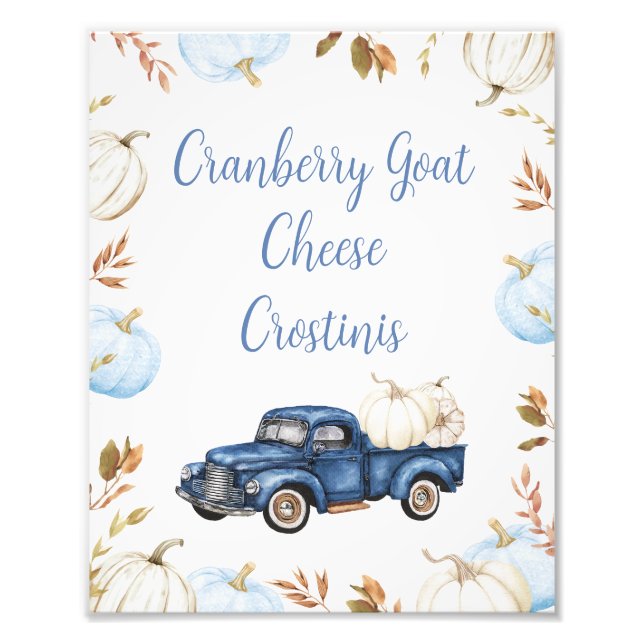 Fall Blue Boys Pumpkin Truck Baby Shower Sign (Front)