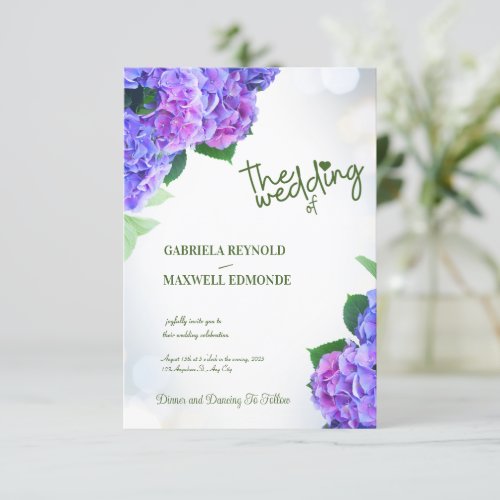Fall Blue Nature Purple Hydrangea Wedding Invitation