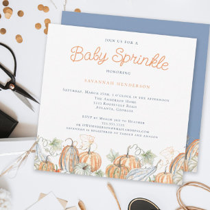Fall Blue Orange Watercolor Pumpkins Baby Sprinkle Invitation