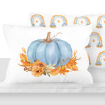 Fall Blue Pumpkin and Rainbows Accent Pillow<br><div class="desc">Fall Blue Pumpkin and Rainbows Accent Pillow,  Pumpkin and Fall Leaves. You can change the size of the pictures or add the text. There are matching items in my store.</div>