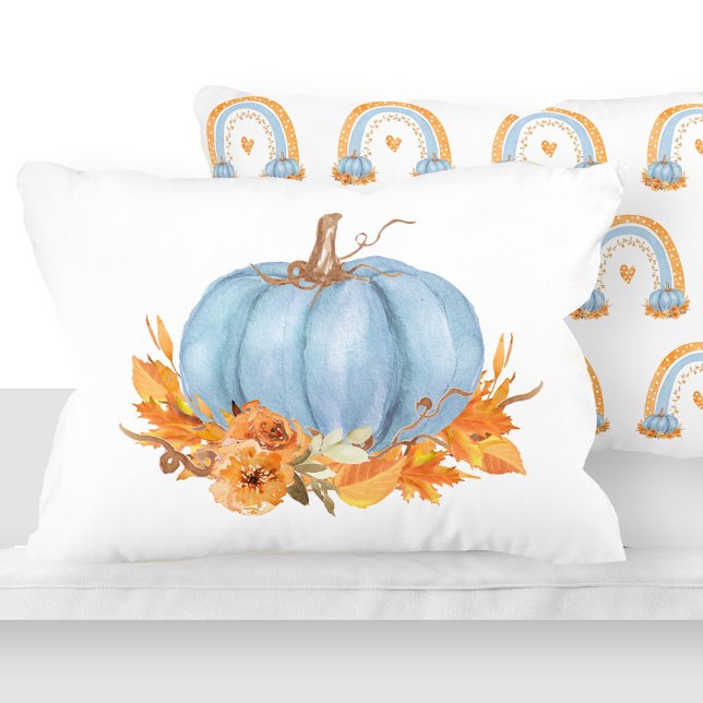 Fall Blue Pumpkin and Rainbows Accent Pillow (Fall Blue Pumpkin and Rainbows Accent Pillow)