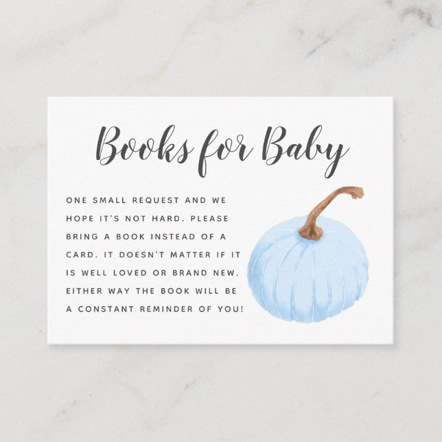 Fall Blue Pumpkin Baby Shower Book Request Enclosure Card (Front)