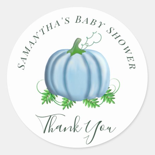 Fall Blue Pumpkin Baby Shower Boy Classic Round Sticker