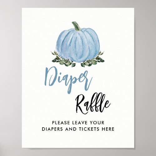 Fall Blue Pumpkin Baby Shower Diaper Raffle Sign