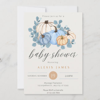 Fall Blue Pumpkin Baby Shower Invitation