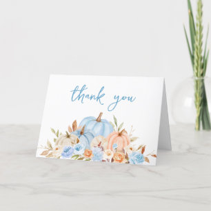 Fall Blue Pumpkin Baby Shower Letterpress Thank You Card