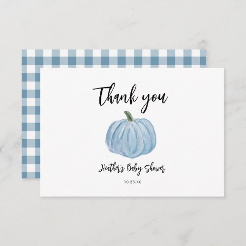 Fall Blue Pumpkin Baby Shower Thank You Cards