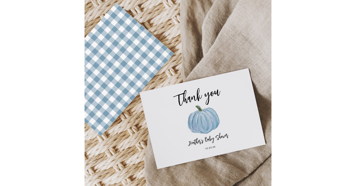 Fall Blue Pumpkin Baby Shower Thank You Cards | Zazzle