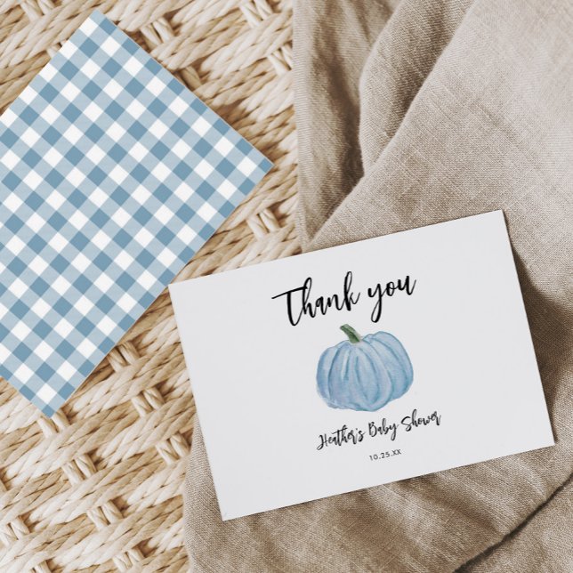 Fall Blue Pumpkin Baby Shower Thank You Cards (Creator Uploaded)