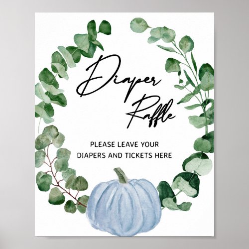 Fall Blue Pumpkin Boy Baby Shower Diaper Raffle Poster