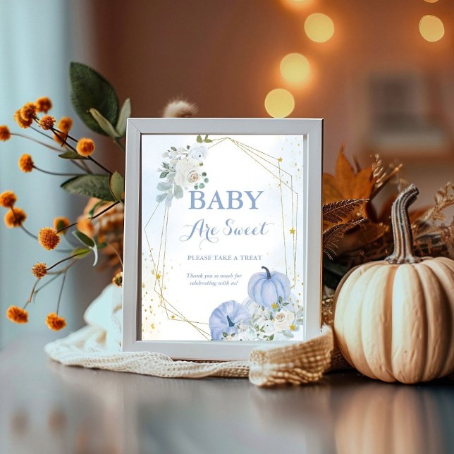 Fall Blue Pumpkin Boy baby shower Favor sign (Creator Uploaded)