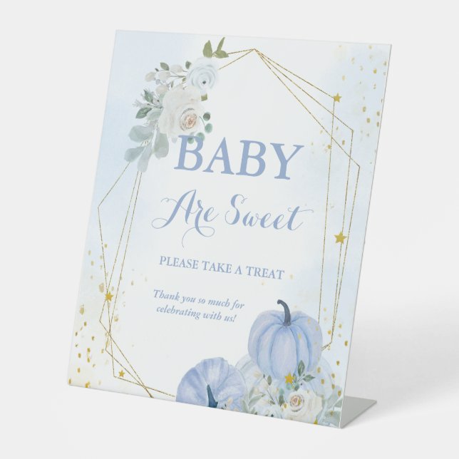 Fall Blue Pumpkin Boy baby shower Favor sign (Front)