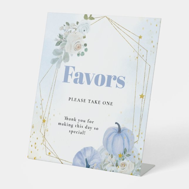 Fall Blue Pumpkin Boy Baby shower Favors Sign (Front)