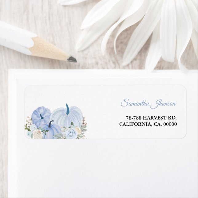 Fall Blue Pumpkin Boy Baby Shower Label (Insitu)