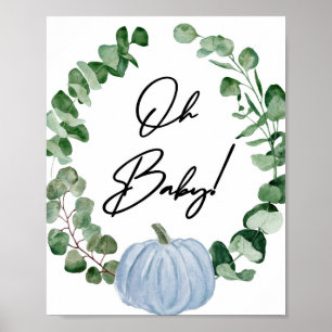 Fall Blue Pumpkin Boy Baby Shower Oh Baby Poster