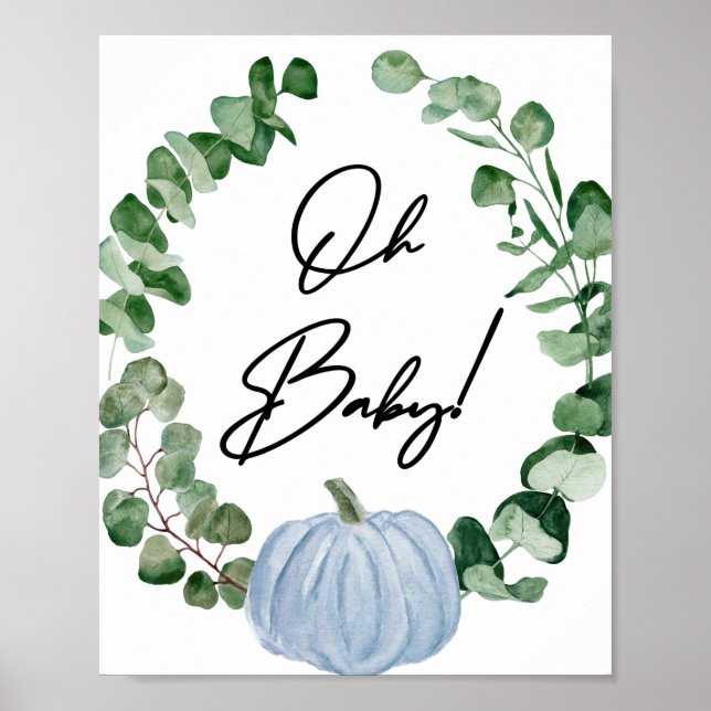 Fall Blue Pumpkin Boy Baby Shower Oh Baby Poster (Front)