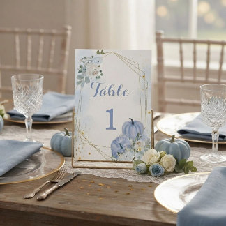 Fall Blue Pumpkin Boy Baby Shower Party Table Number