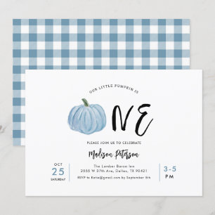 Fall Blue Pumpkin First Boy Birthday Party Invitation