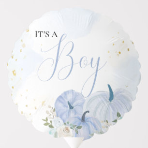 Fall Blue Pumpkin Floral Boy Baby shower Balloon