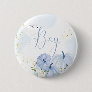 Fall Blue Pumpkin  Floral Boy  Baby shower  Button