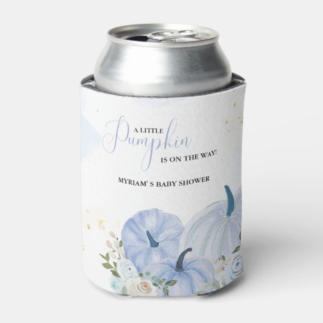 Fall Blue Pumpkin  Floral Boy  Baby shower  Can Cooler (Can Front)