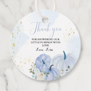 Fall Blue Pumpkin Floral Boy Baby shower Favor Tags