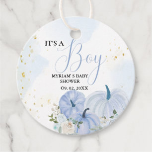 Fall Blue Pumpkin  Floral Boy  Baby shower  Favor Tags