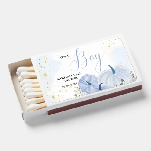 Fall Blue Pumpkin Floral Boy Baby shower Matchboxes