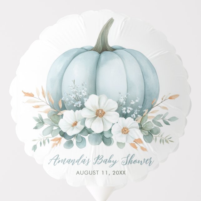 Fall Blue Pumpkin Floral Eucalyptus Baby Shower Balloon (Front)