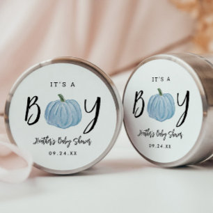 Fall Blue Pumpkin It's A Boy Baby Shower Classic Round Sticker