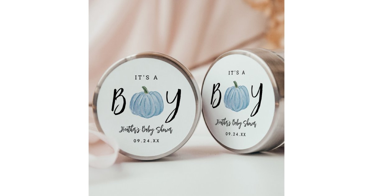 Fall Blue Pumpkin It's A Boy Baby Shower Classic Round Sticker | Zazzle